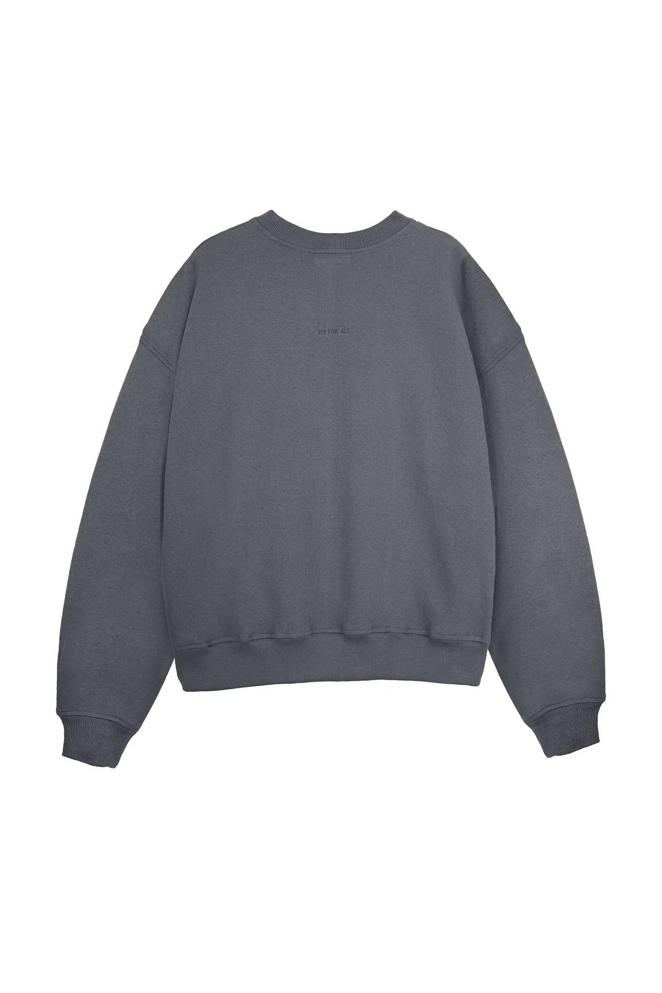 Flat lay front view of essential mens grey crew neck jumper