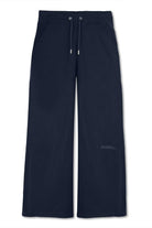 Front view of the men's navy wide-leg joggers laid flat.
