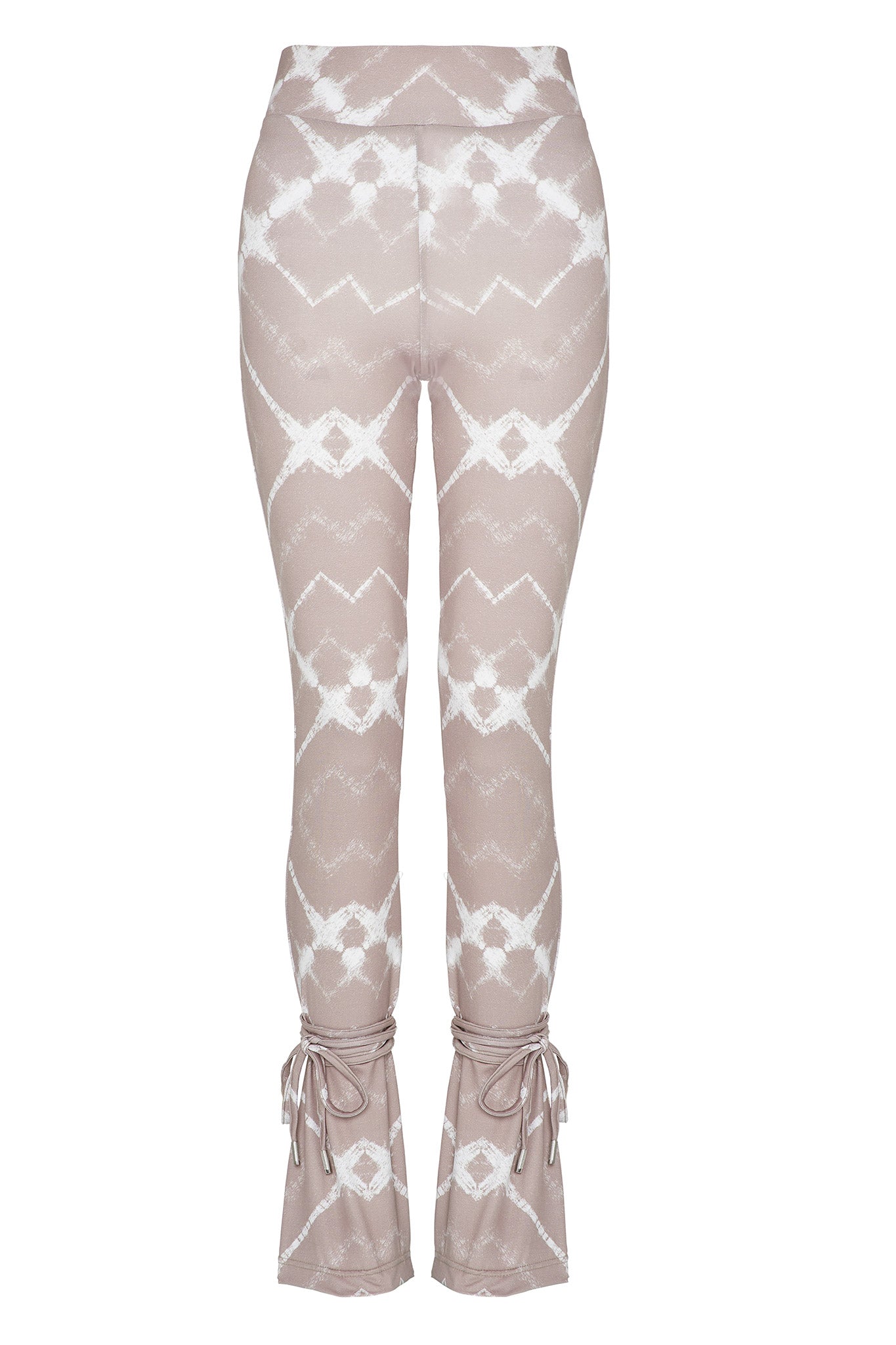Back view of the printed flare leggings laid flat.