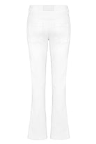 Back view of the white high-waisted flared jeans laid flat.