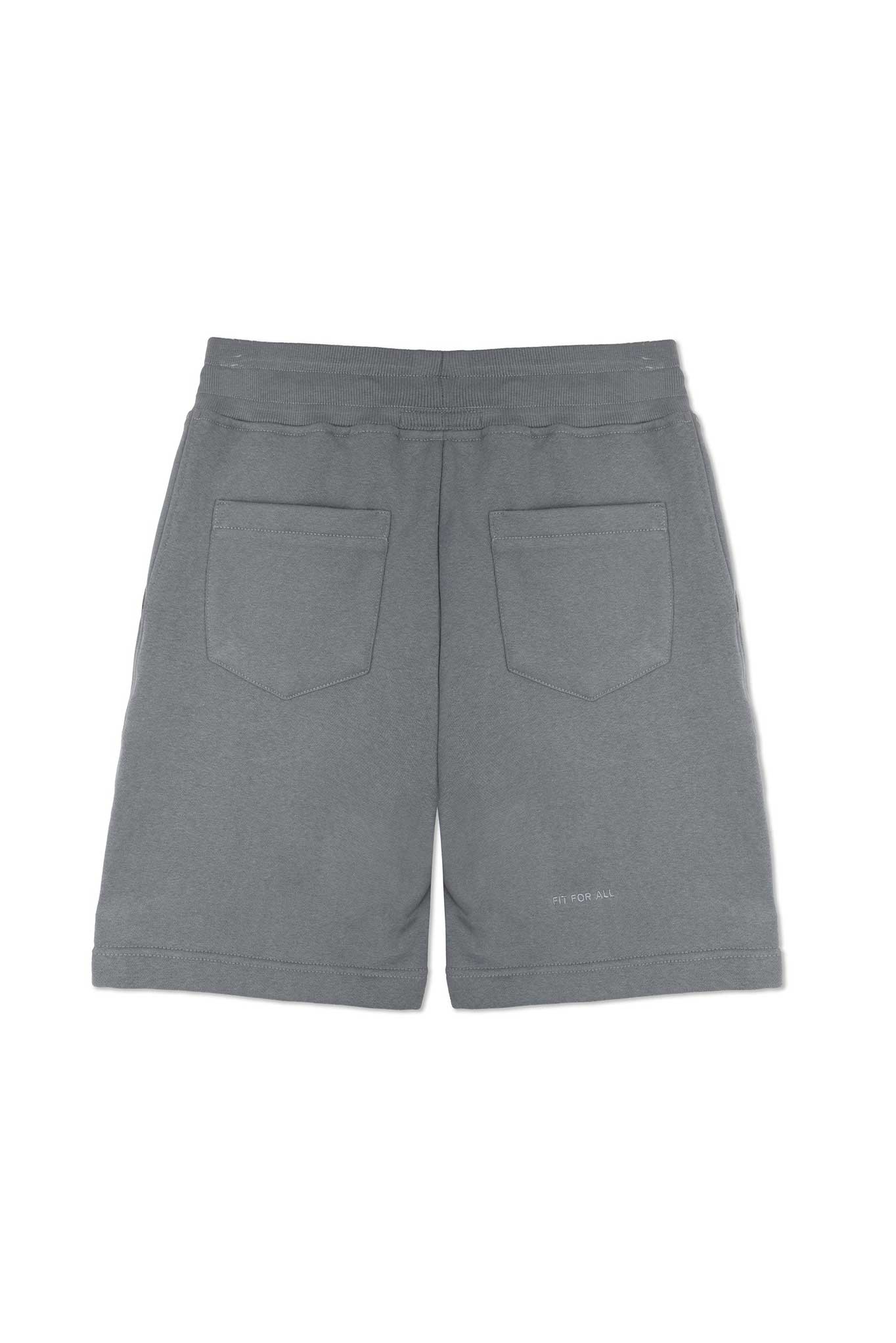 Back flat lay view of simple cool grey fleece shorts for women