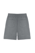 Back flat lay view of simple cool grey fleece shorts for women