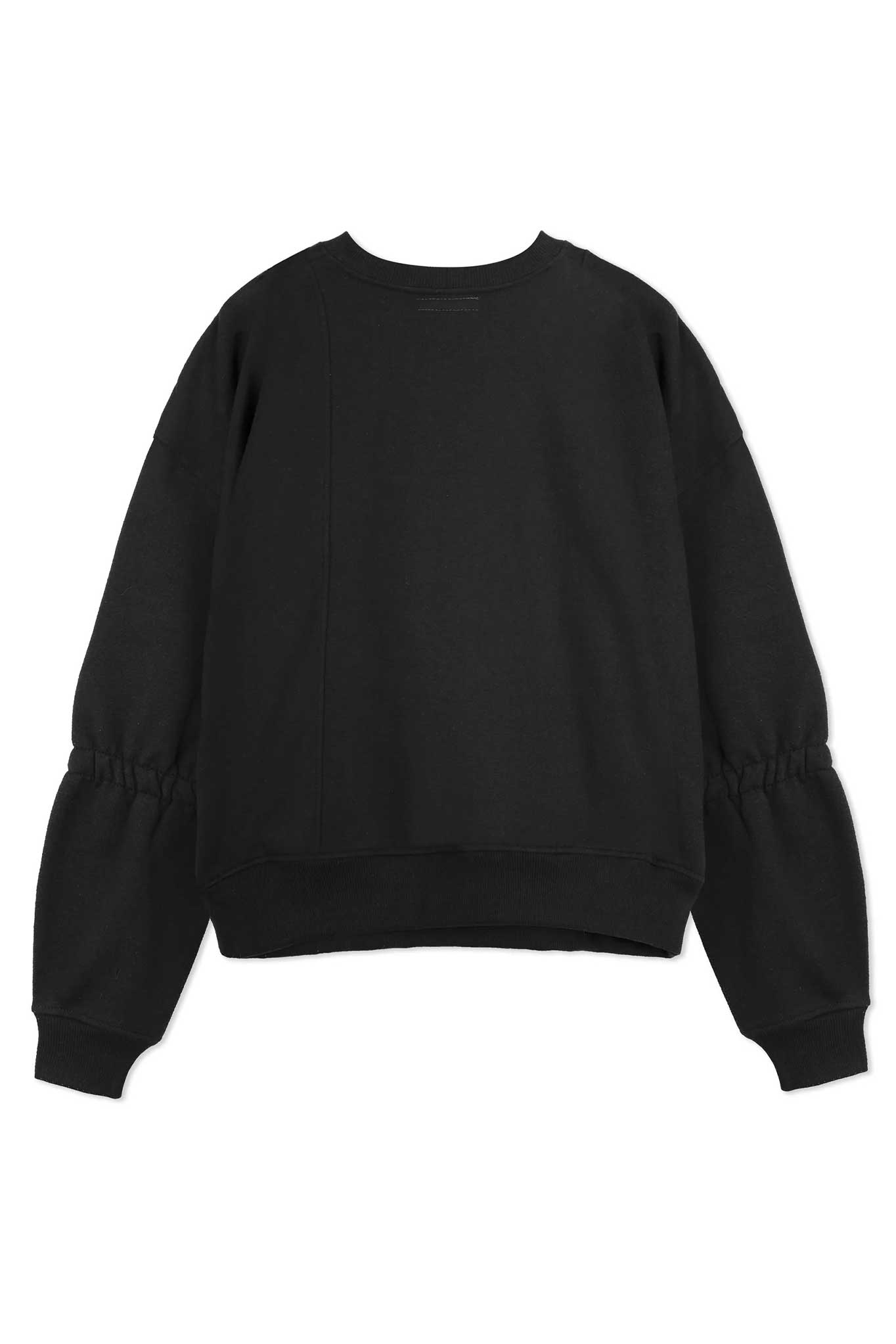 Back view of the women's black blanket stitch jumper laid flat.