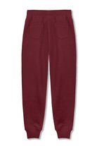 Back flat lay view of simple burgundy tapered joggers womens