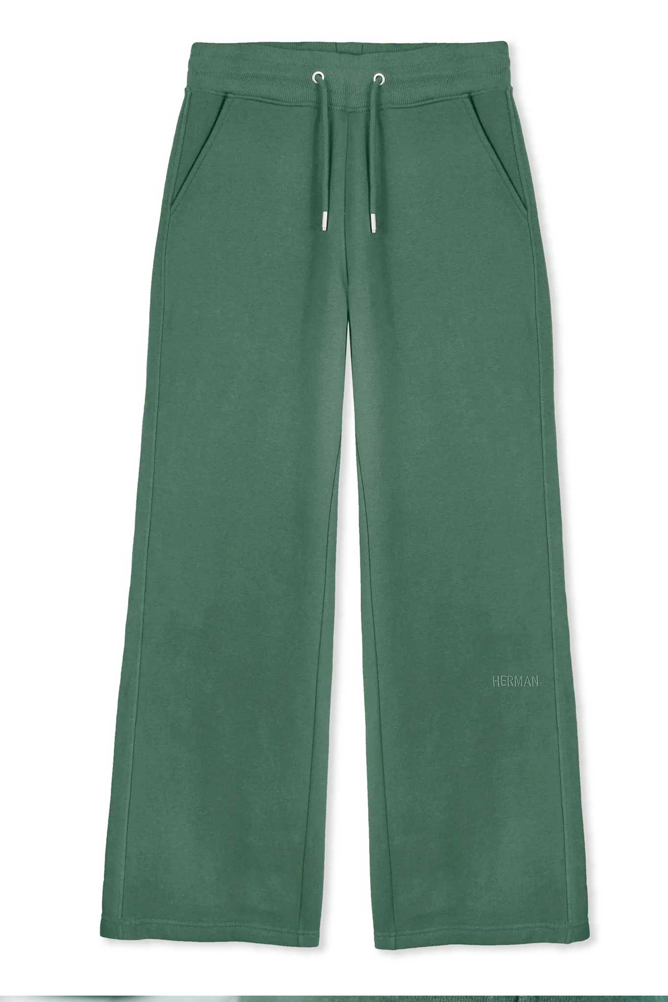 Front view of the women's dark green joggers laid flat.